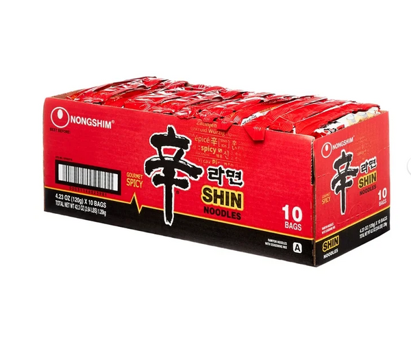 Nongshim Shin Ramyun Spicy Beef Ramen Noodle Soup Pack, 4.02oz x 10 Count